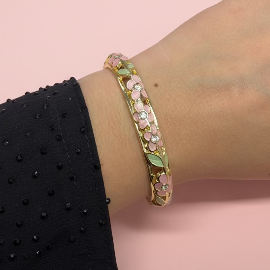 Bracelet Flora Rose pale et Vert pale